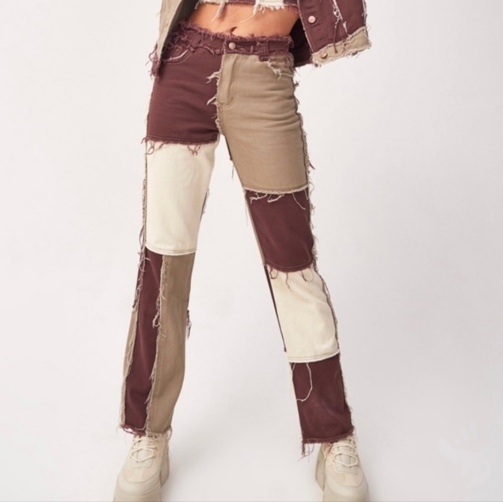 Jaded London Patchwork Boyfriend Jeans - Brown and White
